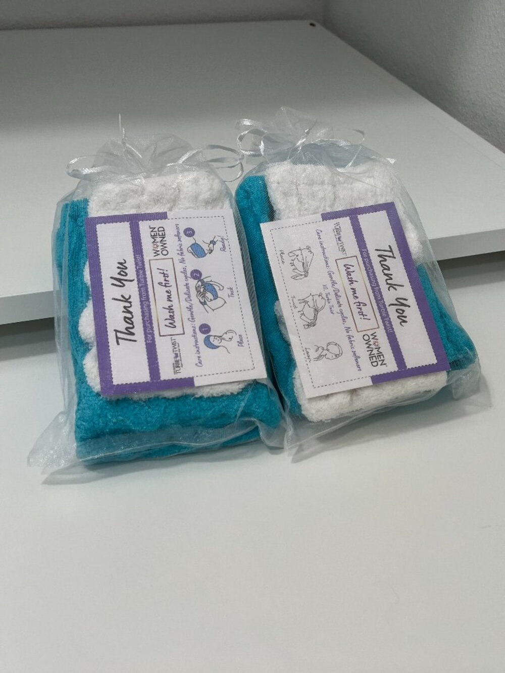 Turbie Twist Spa Headbands (Set of 2), Teal & White New/Never Used